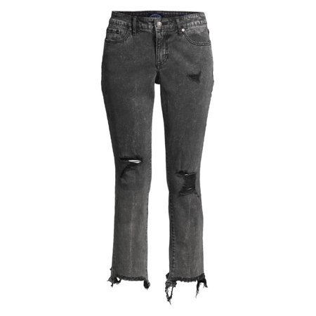 SCOOP - Scoop Women’s Acid Washed Destructed Jeans, Dark Gray - Walmart.com grey