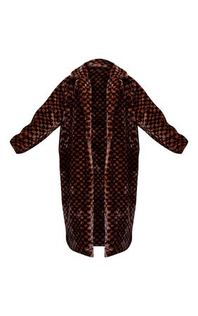 Plus Brown Check Print Faux Fur Midi Coat | PrettyLittleThing USA