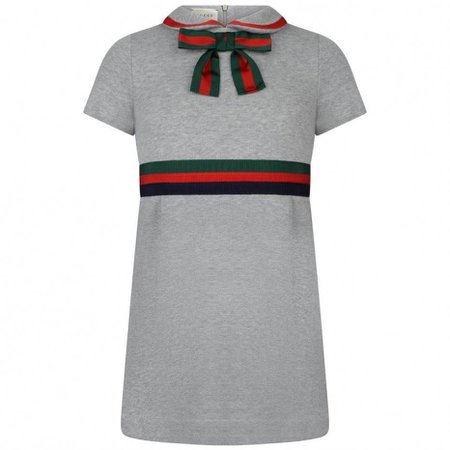 GUCCI Girls Grey Cotton Dress With Bow - Kids Gucci Dresses - GUCCI - Shop All