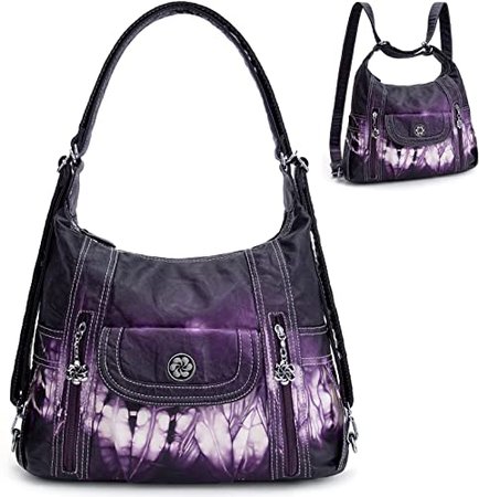 Amazon.com: Purse women crossbody handbags satchel: leather shoulder bag Convertible backpack purse Multi-pocket anti-theft designer handbag Purple and white : Clothing, Shoes & Jewelry