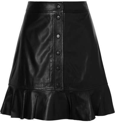 Ruffled Leather Mini Skirt - Black