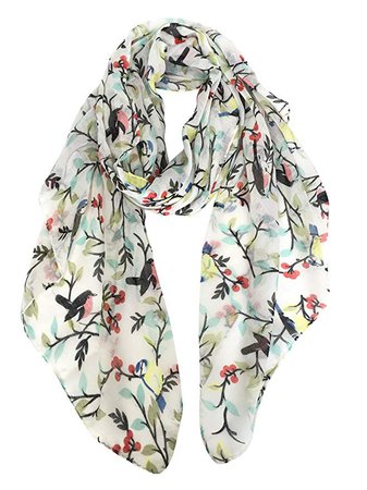 GERINLY - Lightweight Floral Birds Print Shawl Scarf For Spring Season (Black) at Amazon Women’s Clothing store: