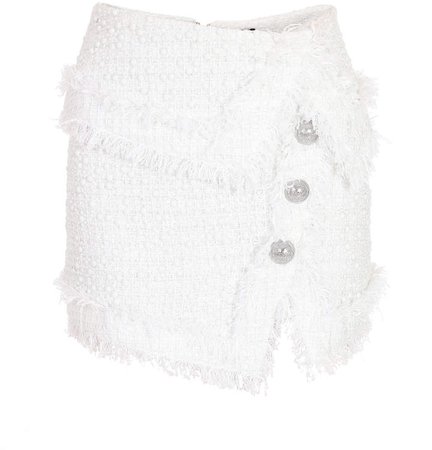 Short Fringed Pearled Tweed Wrap Skirt
