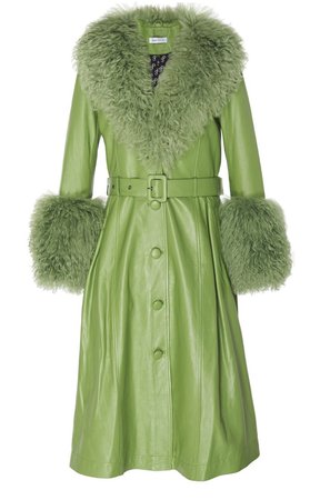 green fur trench coat