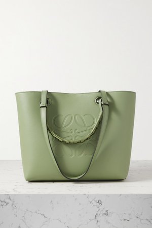 Anagram Small Debossed Leather Tote - Green