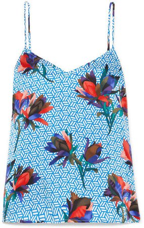 Layla Printed Washed-silk Camisole - Blue
