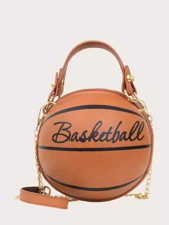 Letter Graphic Basketball Shaped Satchel Bag
