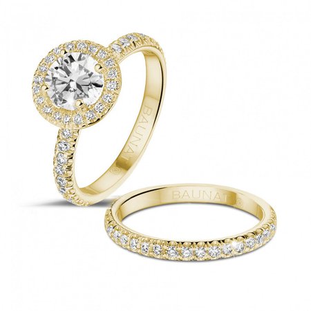 Ring with side diamonds with a 1.00 carat diamond in yellow gold - BAUNAT