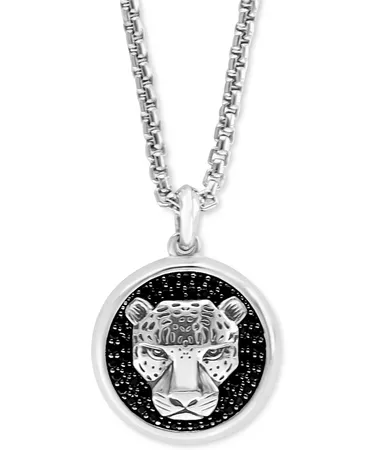 EFFY Collection EFFY® Black Spinel Panther 22" Pendant Necklace in Sterling Silver