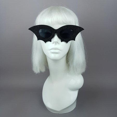 "Bela" Black Glitter Bat Sunglasses – Pearls & Swine