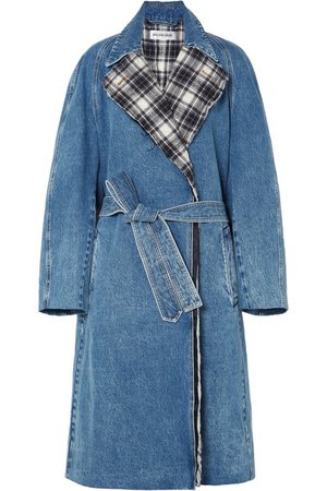 Balenciaga | Manteau en jean et en flanelle matelassée à carreaux et à ceinture | NET-A-PORTER.COM