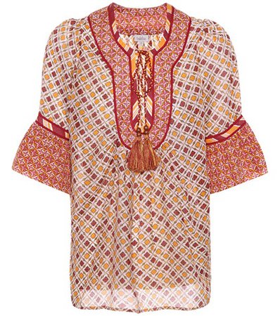 Silk and cotton printed top