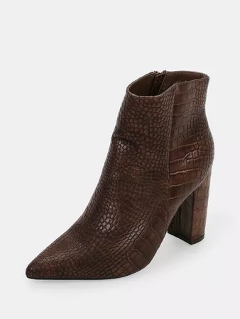 Croco Embossed Pointy Toe Block Heel Ankle Boots | SHEIN USA