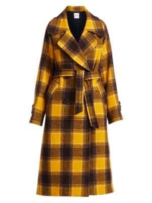 Sea Amber Belted Plaid Wool Coat In Yellow | ModeSens