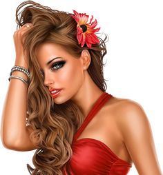 Brunette Model Red Dress Flower