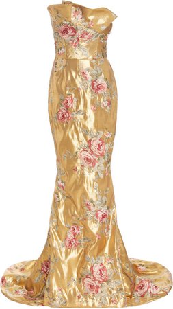 Marchesa Floral Lurex-Jacquard Gown