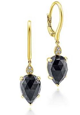 Gold / Black Diamond Dangle Earring