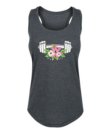 Instant Message Womens Heather Charcoal Floral Dumbbell Racerback Tank - Women & Plus | Best Price and Reviews | Zulily