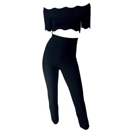 1990s Herve Leger Black 3 Piece Vintage 90s Crop Top Pants + Cardigan For Sale at 1stDibs | dior alps leggings