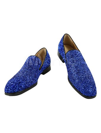 Milanoo.com 2020 Glitter Prom Shoes Mens Loafers Blue Dress Shoes