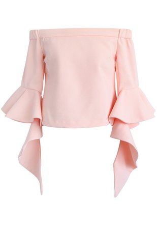 Ethereal Frilling Off-shoulder Top in Pink - TOPS - Retro, Indie and Unique Fashion