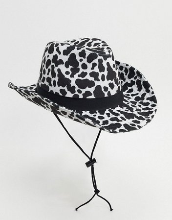 ASOS DESIGN festival cowboy hat in black and white cow print | ASOS