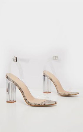 Snake Clear Block Heel Sandal | Shoes | PrettyLittleThing