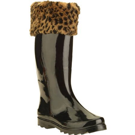 Forever Young - Forever Young Women's Faux Fur Trim Tall Rain Boot - Walmart.com