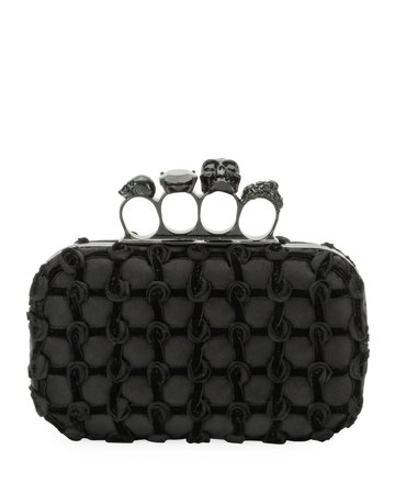 Alexander McQueen, Jeweled Velvet Grid Four-Ring Box Clutch Bag
