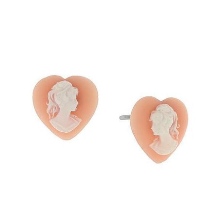 Pink and White Cameo Heart Post Earrings