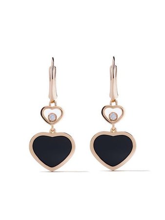 Chopard 18kt rose gold Happy Hearts onyx and diamond drop earrings