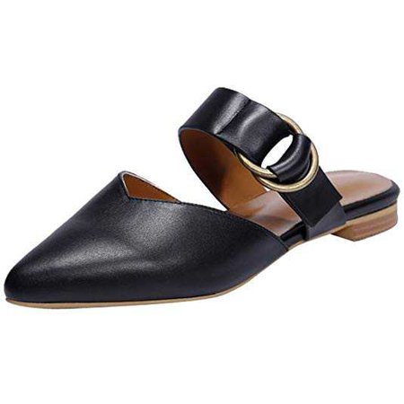Mavirs Women's Fashion Backless Flat Sandals Pointed Toe Slip On Dress Slide Mule Shoes | Mules & Clogs