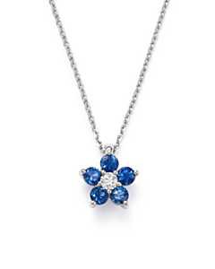 Bloomingdale's Blue Sapphire and Diamond Flower Pendant Necklace in 14K White Gold, 16" - 100% Exclusive | Bloomingdale's