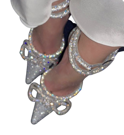 silver bow heels