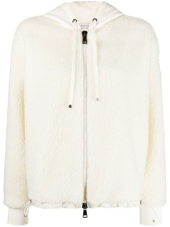 Shop white Moncler fleeced zip-up hoodie with Express Delivery - Farfetch
