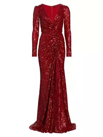 Shop Reem Acra Sequined V-Neck Gown | Saks Fifth Avenue