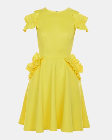 Ruffle detail dress - Yellow | Dresses | Ted Baker UK