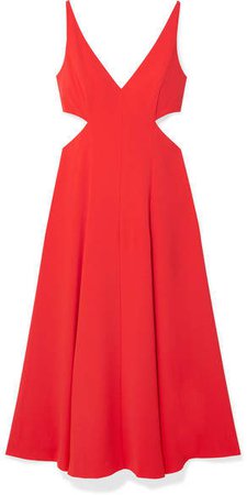GREY - Cutout Crepe De Chine Midi Dress - Tomato red