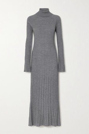 Gray Ribbed wool turtleneck maxi dress | LOULOU STUDIO | NET-A-PORTER
