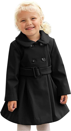 1-6T Toddler Girls Trench Coat Windbreaker Winter Warm Jacket Overcoat Windproof Wool Blends Coat Jacket