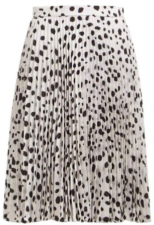 Dalmatian Print High Rise Pleated Midi Skirt - Womens - Black White