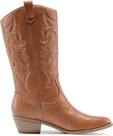 Amazon.com | DREAM PAIRS Women's Cowboy Boots Pull On Cowgirl Boots Mid Calf Western Boots, TAN, SIZE 8, SDMB2218W | Mid-Calf