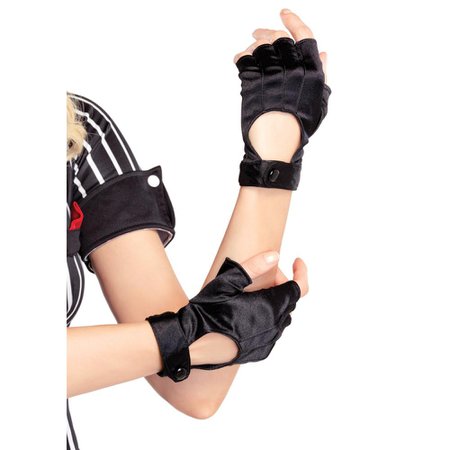 Leg Avenue Satin fingerless motorcycle gloves black - One size - Leg Av