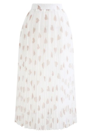 Chic Wish Heart Print Double-Layered Mesh Tulle Skirt in White - Retro, Indie and Unique Fashion