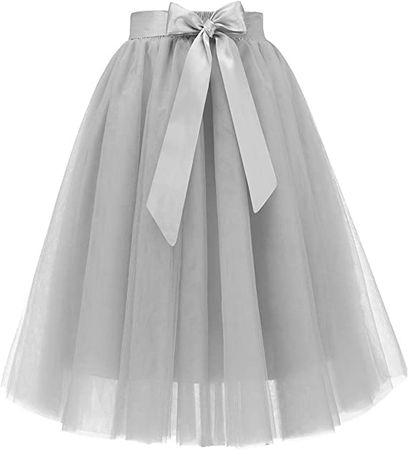 Summer Tutu Skirt Tulle Mesh Layered Midi Skirt for Wedding Party Evening Silver M at Amazon Women’s Clothing store