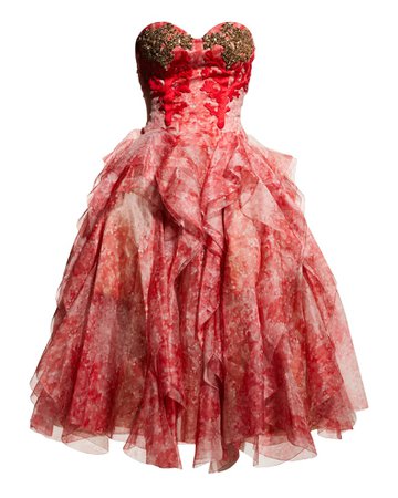 Alexander McQueen Crystal Coral Embroidered Cascading Ruffle Midi Dress | Neiman Marcus