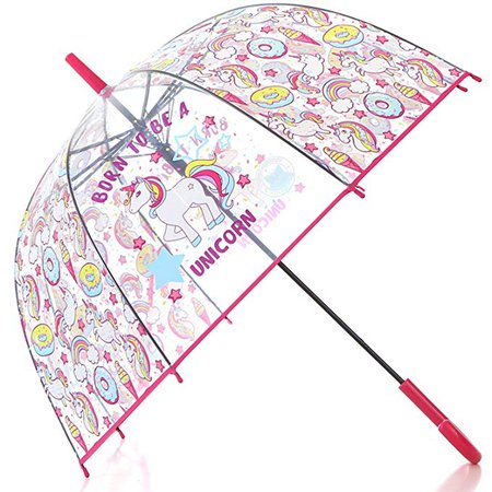 Amazon.com | HAOCOO Unicorn Clear Umbrella, Bubble Transparent Fashion Dome Auto Open Umbrella Windproof for Outdoor Weddings or Events(Red) | Umbrellas