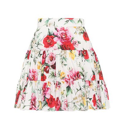 Floral-printed cotton skirt