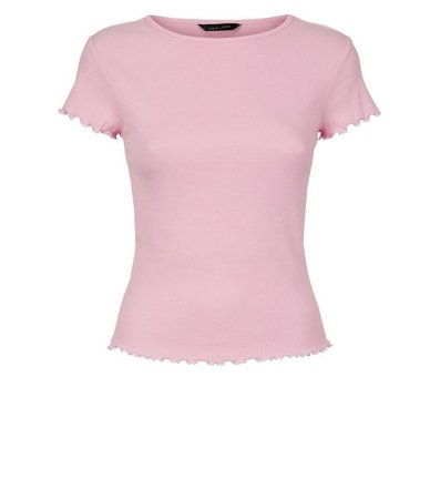 Pink Ribbed Contrast Frill T-Shirt | New Look