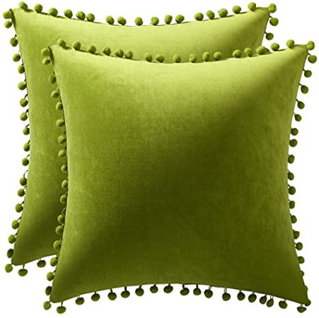 Amazon.com: DEZENE Couch Pillow Cases 18x18 Chartreuse: 2 Pack Cozy Soft Pom-poms Velvet Square Throw Pillow Covers for Farmhouse Home Decor: Home & Kitchen
